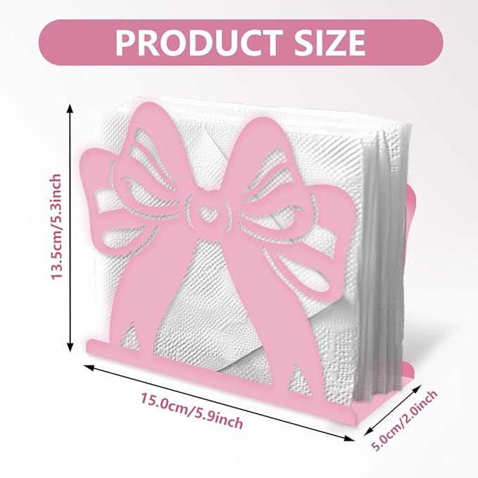 Pink Bow Decorative Metal Napkin Holder for Table, 5.9" x 5.3" x 1.9" Bow Standing Napkin Holder for Home Kitchen Restaurant Picnic Party Coffee Bar Dining Room