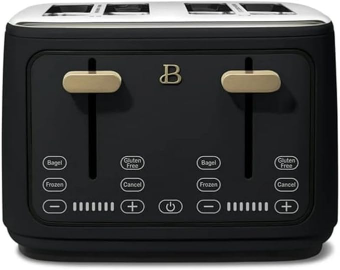 Beautiful 4 Slices Toaster - 7 Shade Settings, Touch Display, Extra-Wide Slots for Bagels, Gluten-Free & Frozen Presets, LED Countdown, Removable Crumb Tray, 1800-watt toasting system- Black Sesame