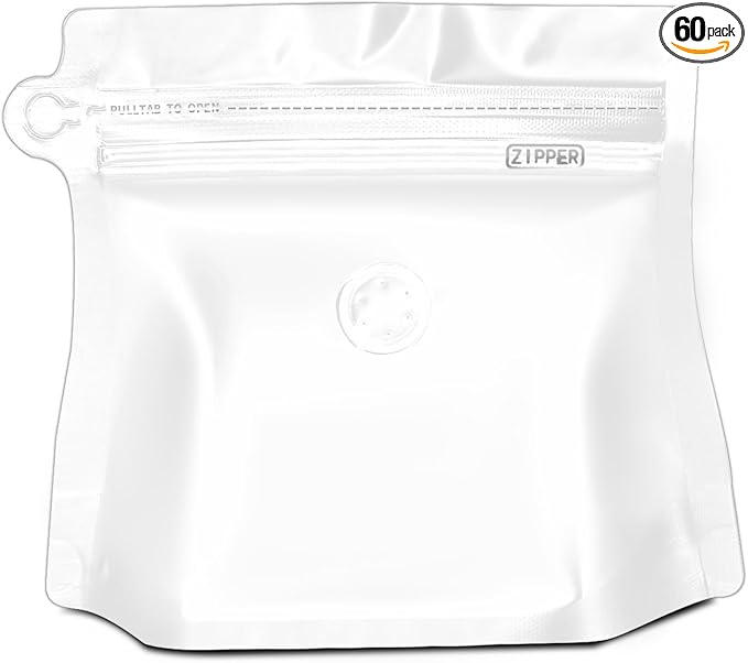 8oz 1/2 lb 60pcs Coffee Bags with Valve,Vented Coffee Bag Barrier Bag Store Bags Coffee Packaging Storage Pouches Stand-up Bag for Food Diamond Shaped Need to Use Heat Sealing Machine （White）