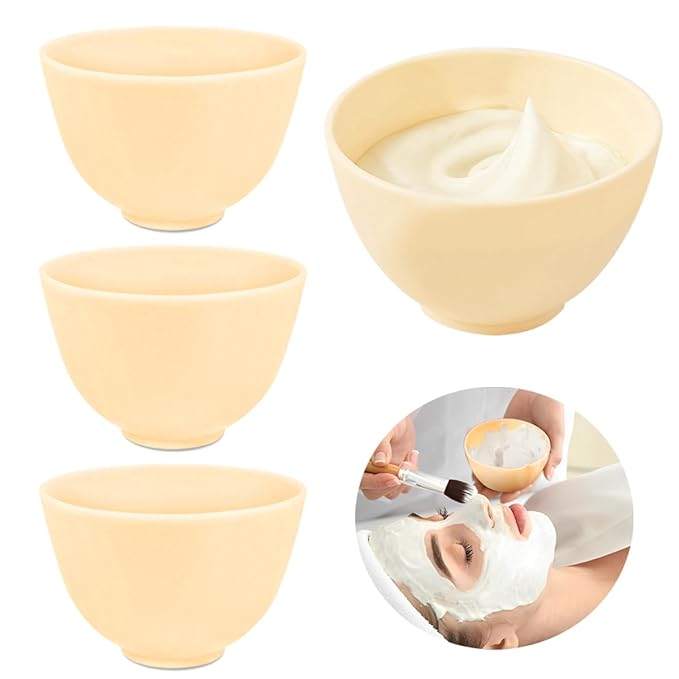 4 Inch Diy Silicone Facial Mask Mixing Bowl, 4 PCS Home Use Microwavable Silicone Facial Mud Bowl for Facial Mask, Mud Mask and Other Skincare Products, Cosmetic Beauty Tool for Home Salon,Yellow