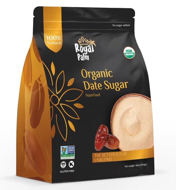 Royal Palm Organic Date Sugar | Premium Natural Sweetener | Ideal Baking Sugar Substitute | High-Fiber Vegan & Paleo Alternative | Gluten-Free & Kosher | Non-GMO | 16oz Pack