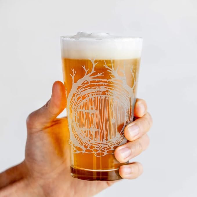 HOBBITON HOLE Engraved 16oz Pint Glass | Inspired by Tolkien Power Ring and Middle Earth | Great Christmas Gift Idea | Unique Elvish Fantasy Wizard Fantasy Decor!