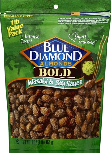 Blue Diamond Almonds Wasabi & Soy Sauce Flavored Snack Nuts, 16 Oz Resealable Bag (Pack of 1)