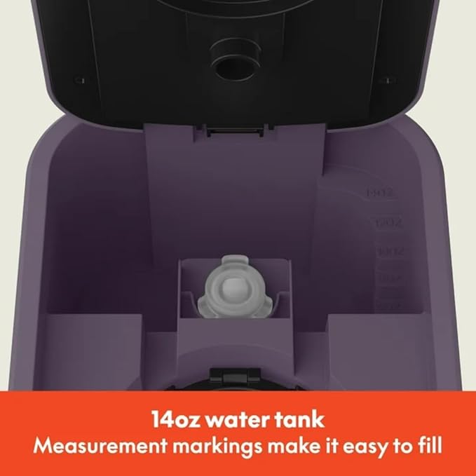Single-Serve Bella Coffee Maker – Compact 6oz–14oz Brewer for Ground Coffee or Pods, One-Touch Operation, Adjustable Drip Tray, 35oz Water Tank, Travel Mug Friendly, Dishwasher-Safe Parts (Plum)