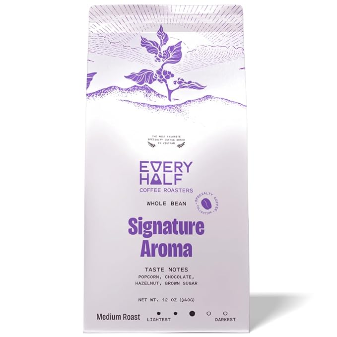 Every Half Coffee Roasters -Vietnamese Origin Coffee - Whole Bean Coffee Dark Roast - Low Acid, Fresh Roasted, Single Origin, Robusta Arabica Vietnam Blended 12 Oz (12 Ounce (Pack of 1), Signature Aroma)