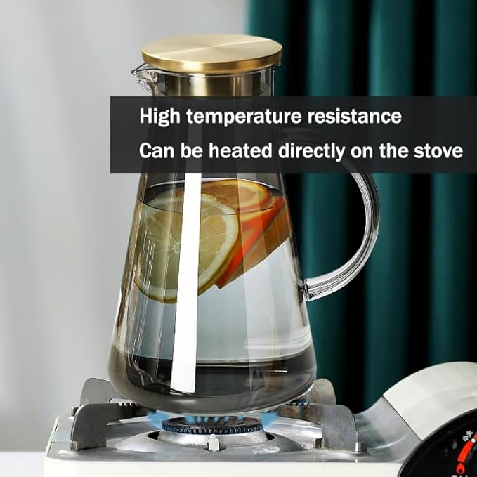 5-Pcs Glass Pitcher Set Jug with 4 Water Glasses Tumbler Cups Lid Carafe Jug with Spout Handle for Hot/Cold Tea Beverage