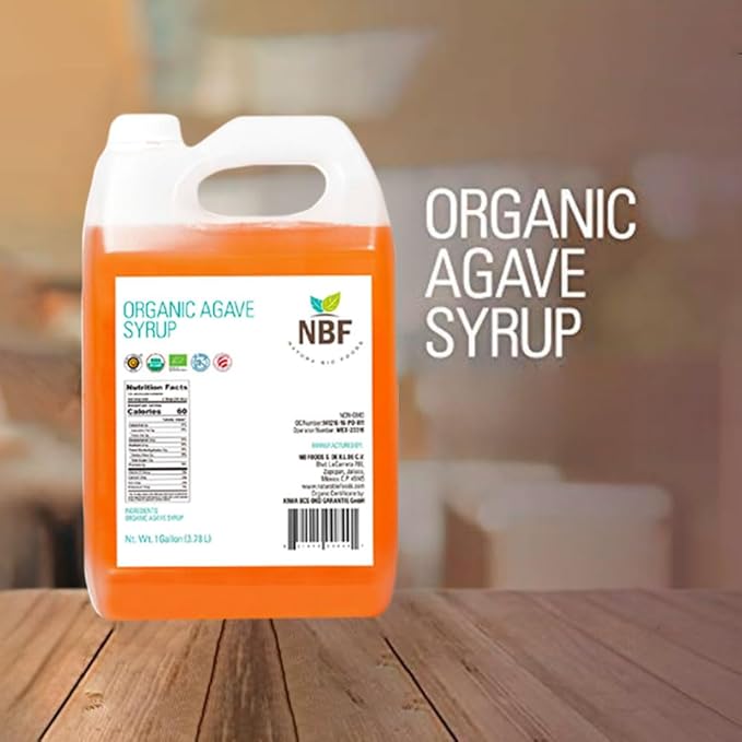 NBF, Agave Syrup, Organic, Nectar, Low Carb, Sugar substitute for baking, drinks & more, Family-friendly, Gluten free, Ideal for restaurants and industrial kitchens, Ambar, 176oz