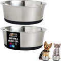 GORILLA GRIP Dog Bowls, Holds 2 Cups Each (16 fl oz), Heavy Duty Stainless Steel Food and Water Bowl for Feeding Dogs and Cats, Dishwasher Safe, Rust Resistant, BPA Free Rubber Base, Set of 2 Black