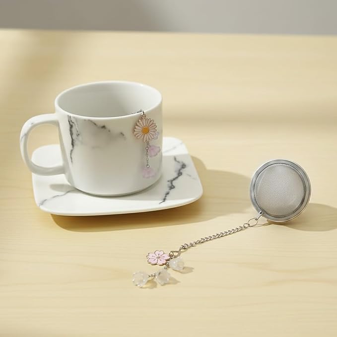 Cute Tea Infuser 2 Pack Daisy Flower Pendant Ball Filter Cute Stainless Steel Ball Mesh Strainer for Loose Tea and Spices & Seasonings (Daisy Pink White)