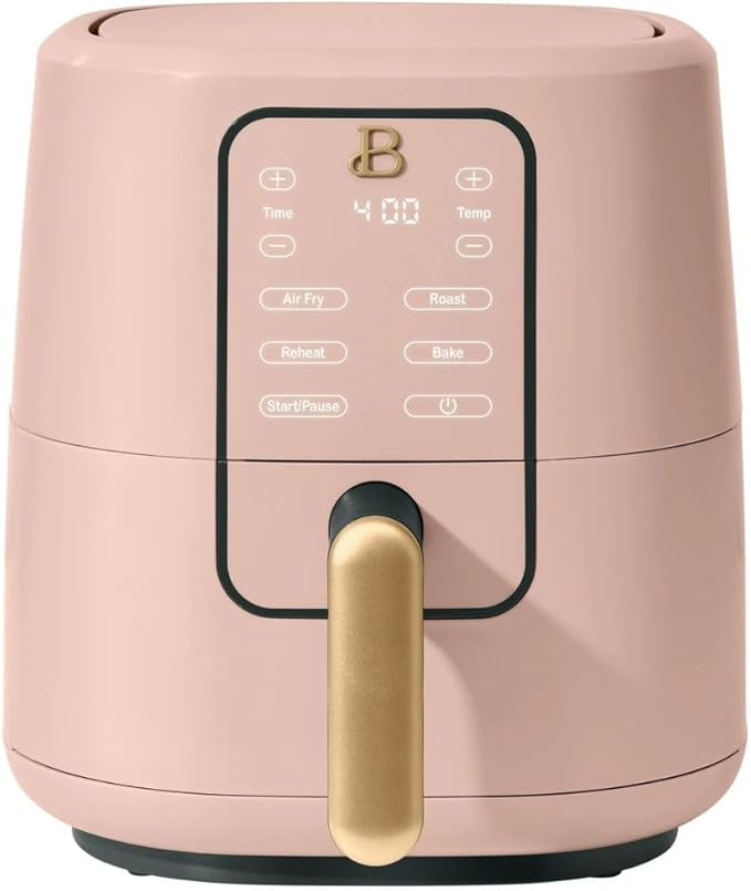 Beautiful 3 Quart Digital Air Fryer with TurboCrisp Technology – Matte Finish, Touchscreen, Nonstick Basket (Rose)