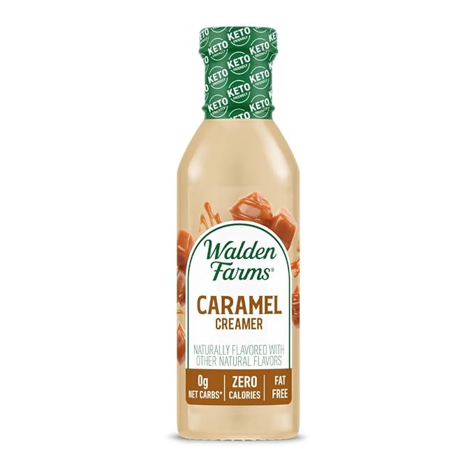 Walden Farms Caramel Coffee Creamer – Zero Calorie, Gluten-Free, Low Carb, Keto-Friendly, Sugar-Free, Rich Caramel Flavor – 12 oz Bottle