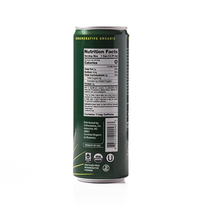 Sarilla Nonalcoholic Green Tea Spritzer – Lightly Sparkling Real Brewed Organic Green Tea with Hibiscus, Plant-Based Caffeine, Zero Calories, 12-Pack