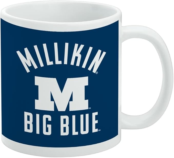 Millikin University Big Blue Logo Ceramic Coffee Mug, Novelty Gift Mugs for Coffee, Tea and Hot Drinks, 11oz, White