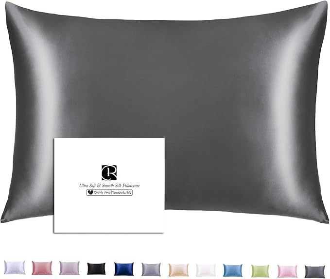 Ravmix Silk Pillow Cases with Zipper, 21momme Mulberry Silk Pillowcase for Hair Skin Health, Soft Smooth Breathable Cool Pillow Cover for Beauty Sleep with Gift Box 1PC(King 20"x36", Space Gray)