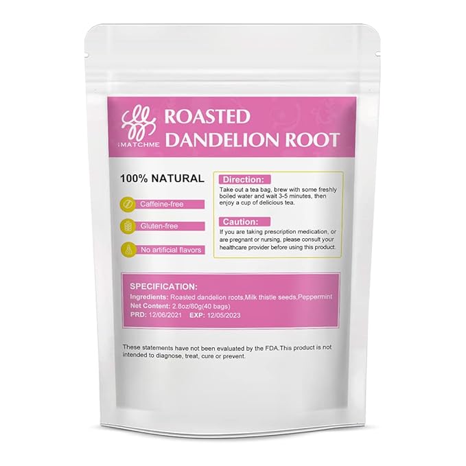 Premium Roasted Dandelion Root Tea with Milk Thistle and Peppermint - Herbal Tea for Cleanse and Digest, 40 bags