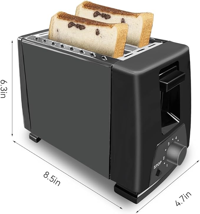 Sleek 2-Slice Toaster with Wide Slots – 6 Adjustable Settings, Defrost for Frozen Bread, Removable Tray, Compact Stainless Steel Design – Modern kitchen appliances Essential (Black)