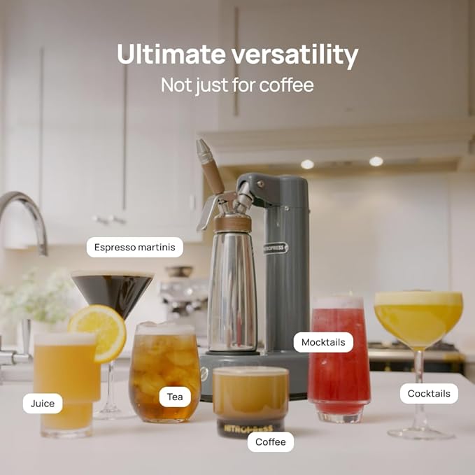 NitroPress DS – Electric Nitro Cold Brew Coffee & Cocktail Maker | Air-Powered Nitrogen Infuser for Smooth Nitro Drinks, Cocktails, Cold Brew & Tea at Home | No Gas Cartridges | Stainless Steel Design