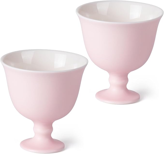KAMMAK Ceramic Tea Cups Small, Cute Vintage Coffee Cup Set of 2, Porcelain Teacups Espresso Mug, 4oz Hand Painted Chinese Afternoon Tea Party Mugs, Birthday Gift for Women Men, Song Tall Footed