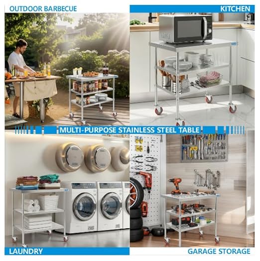 Stainless Steel Table with Wheels Stainless Steel Prep Table 24 x 30 Inch, NSF Commercial SS Metal Kitchen Prep Worktable for Restaurant Kitchen Garage Warehouse