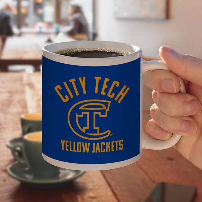 New York City College of Technology Yellow Jackets Logo Ceramic Coffee Mug, Novelty Gift Mugs for Coffee, Tea and Hot Drinks, 11oz, White