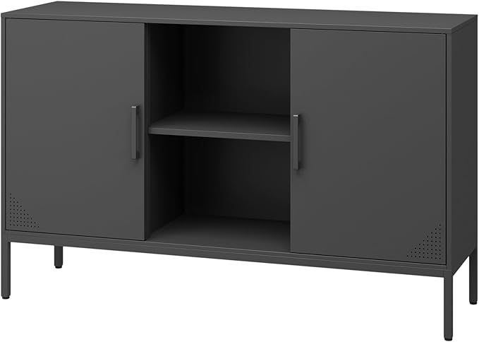 Metal Storage Cabinet,Metal Black TV Stand,Coffee Bar Buffet Cabinet Kitchen Sideboard Storage with Adjustable Shelves for Living Room Bedroom