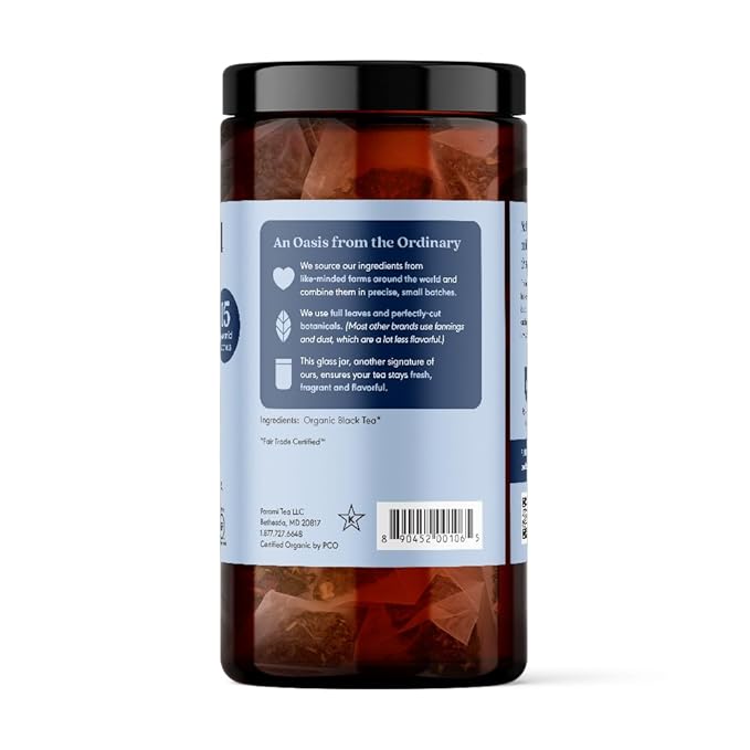 Paromi Royal Breakfast Organic Black Tea, Signature Jar, 15 Count