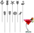 Martini Cocktail Picks Reusable Olive Picks Garnish Skewer Fruit Toothpicks Set of 9 (Antique Silver)