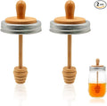 2pcs Wooden Mason Jar Honey Dipper with Lids Set - Honey Dipper Wooden Stick for Regular Mouth Mason Jars, Honey Spoon Honeycomb Lids for Regular Mouth 16 oz Mason, Ball Jars (Jar is not included)
