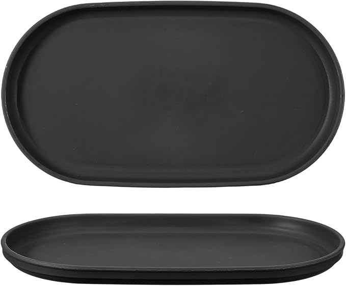 uxcell 2Pcs Fast Food Serving Trays, 9.4x5.1 Oval Reusable Restaurant Serving Trays for Kitchen Restaurant Coffee Fruit Burger Lunch Dessert, Black