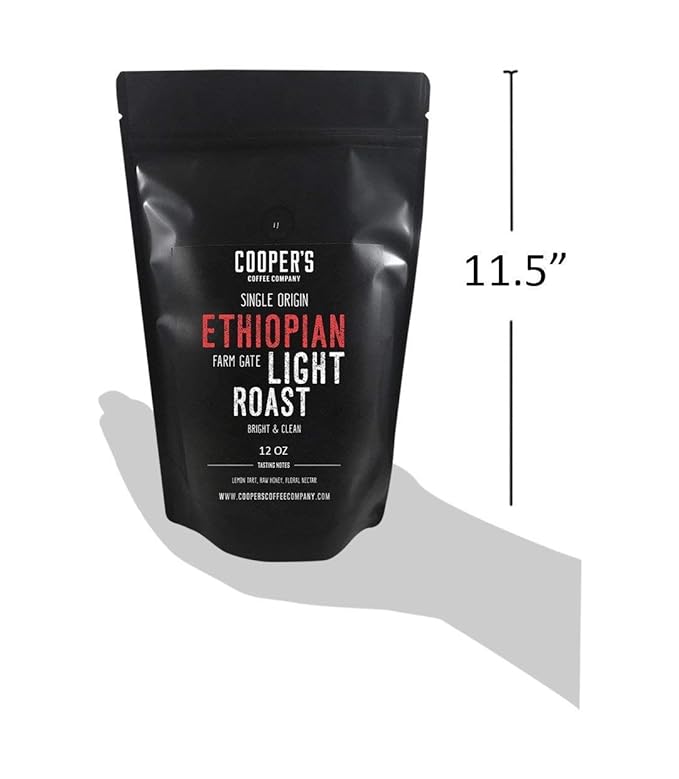 Ethiopian Bold Light Roast Grade 1, Ground Coffee, Natural Dry Processed Single Origin, Intense Bright Bold & Aromatic Coffee, Gourmet Coffee - 5lb Bag