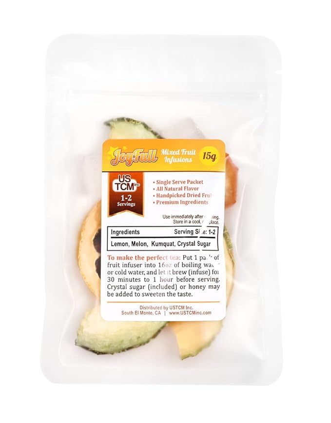 USTCM JoyFull Mixed Fruit Infusions Fruit Tea Single Pack All Natural Dried Fruits Mixed Flavors Make Perfect Tea! 15g (Lemon, Melon, Kumquat, Pack of 3)
