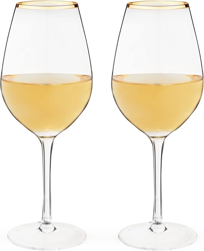 Twine Gilded Stemmed Wine Glasses, Stylish Drinking Glasses with Gold Rim for Red and White Wines, Housewarming, Anniversary, Wedding Gifts, Elegant Home Bar Glassware, Wine Lovers, 14 oz, Set of 2