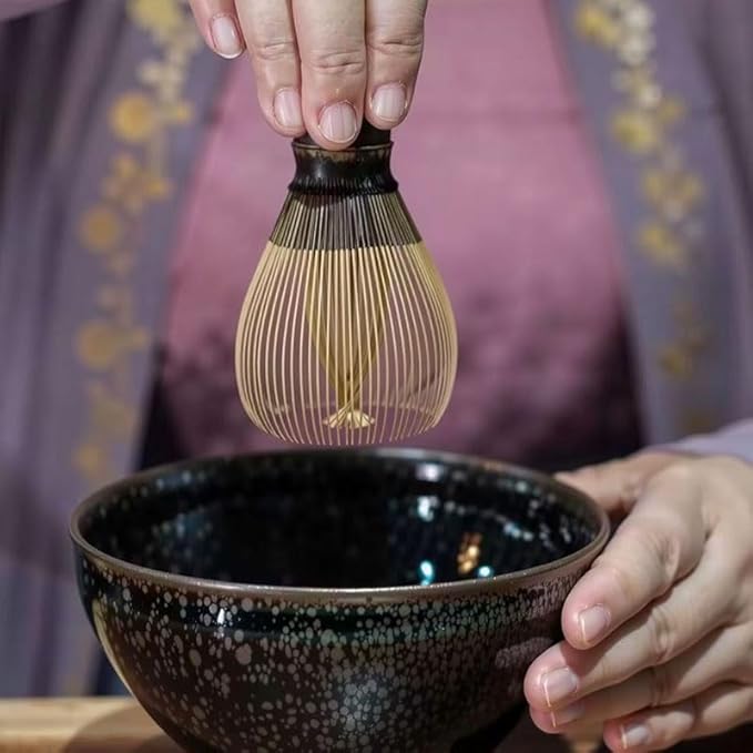 Traditional Black Bamboo Matcha Tea Whisk, Handcrafted Shin Chasen for Japanese Tea Ceremony,Pure handmade Matcha Powder Brush Tool Tea Traditional Scoop