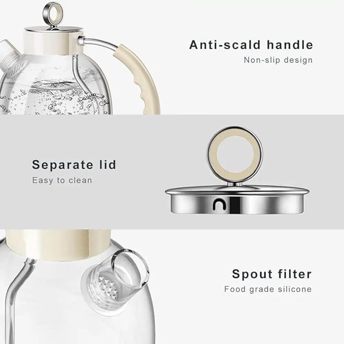 ASCOT Electric Kettle, Glass Electric Tea Kettle Boiler Gifts for Men/Women/Family 1.5L 1500W Borosilicate Glass Tea Heater, with Auto Shut-Off and Boil-Dry Protection (Cream)
