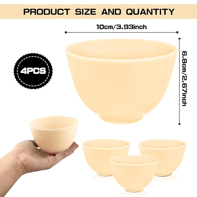 4 Inch Diy Silicone Facial Mask Mixing Bowl, 4 PCS Home Use Microwavable Silicone Facial Mud Bowl for Facial Mask, Mud Mask and Other Skincare Products, Cosmetic Beauty Tool for Home Salon,Yellow