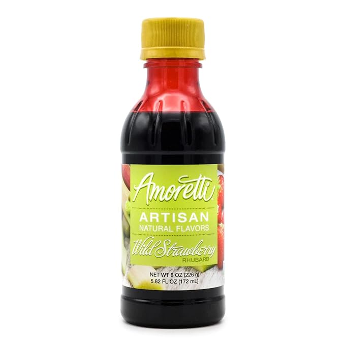 Amoretti - Natural Wild Strawberry Rhubarb Artisan Flavor Paste, 8 oz, Perfect For Ice Cream, Beverages, Cakes, and more, Preservative Free, Vegan, Gluten Free, No Artificial Sweeteners, Concentrated