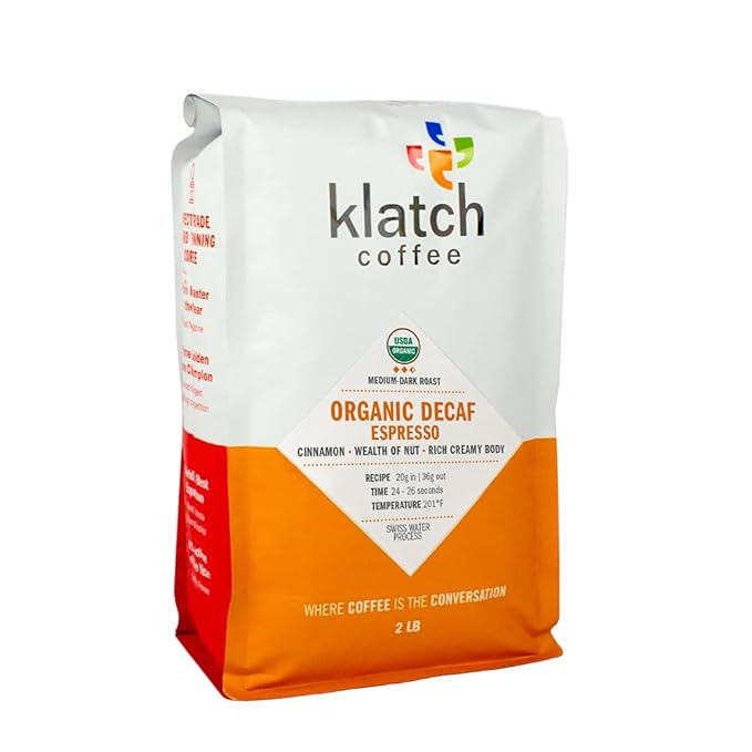 Klatch Coffee Organic Decaf Espresso Medium-Dark Roast, 2 Pounds, Whole Bean