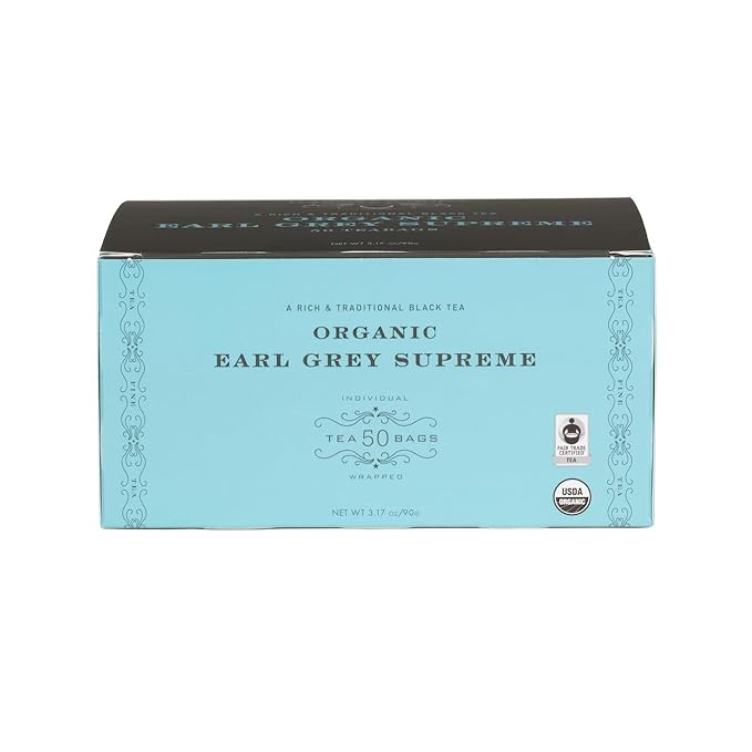 Harney & Sons Organic Earl Grey Supreme | Box of 50 Organic Earl Grey Tea Bags with Black Tea & Bergamot Oil, Individually Wrapped Teabags