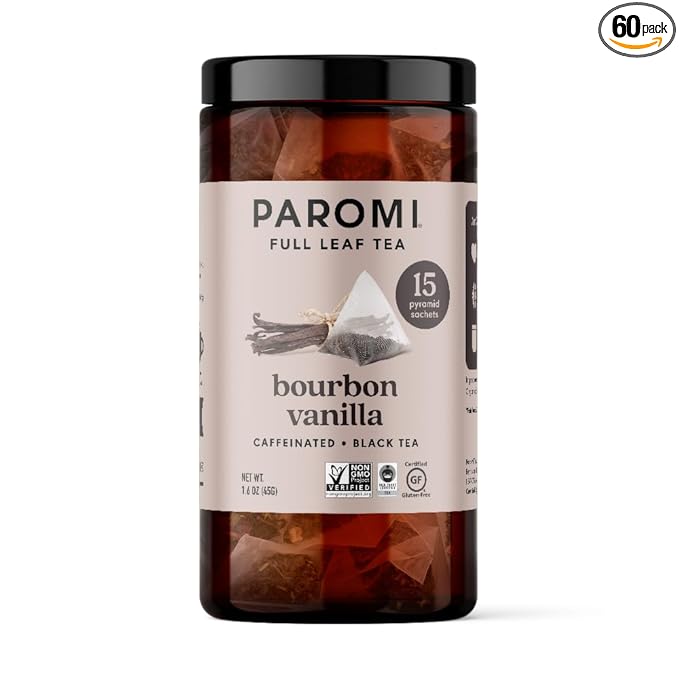 Paromi Bourbon Vanilla Black Tea, Signature Jar, 15 Count (Pack of 6)