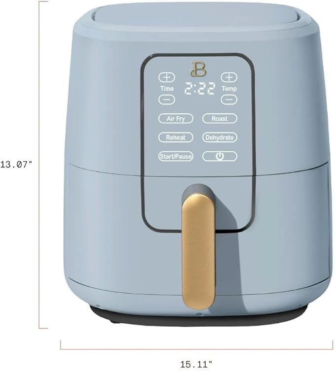 Beautiful by Drew Barrymore 6-Quart Digital Air Fryer, TurboCrisp Technology, Touch-Activated Display, 1750W, 90–400°F, Dishwasher-Safe Basket (CORNFLOWER BLUE)