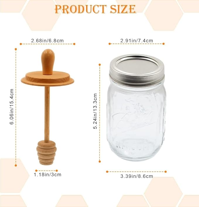 1pc Wooden Mason Jar Honey Dippers - Honey Dipper Wooden Stick for Regular Mouth Mason Jars, Honey Spoon Mason Jar Honeycomb Lid for Regular Mouth 16 oz Mason, Ball Jars (ONLY Honey Dippers)