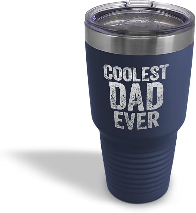 Style In Print Stainless-Steel Engraved Travel Mug Tumbler Coolest Dad Ever C Family & Friends Dad Insulated Thermal Coffee Cup Navy 30 Oz, ETUMB_KHGS044_N30