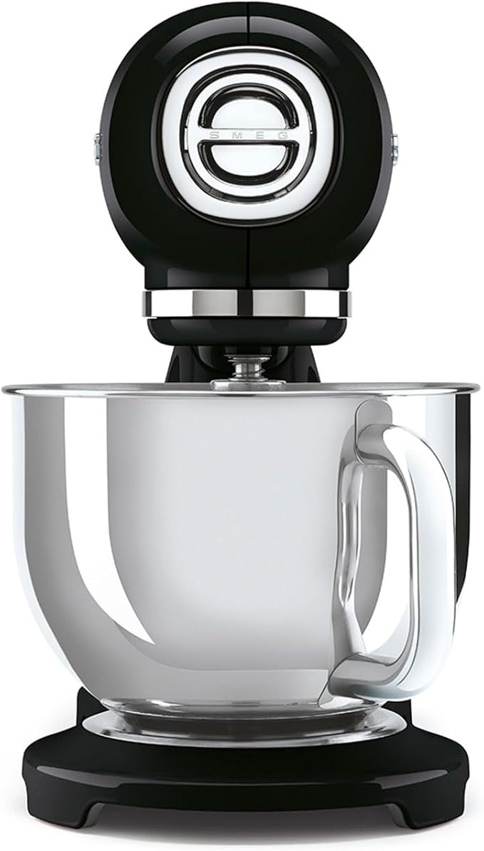 SMEG SMF03 Stand Mixer – 5 Qt Tilt-Head Mixer with Stainless Steel Bowl, 10 Speeds, Retro 50s Vintage Style – Black