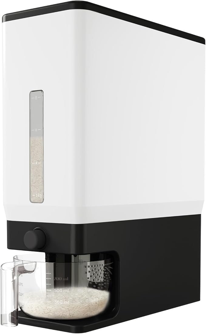 Lifewit Rice Dispenser 25 Lbs(11.3kg), Rice Storage Container Sealed Moisture Proof with Measuring Cup for Kitchen Pantry Household, BPA-Free, Black