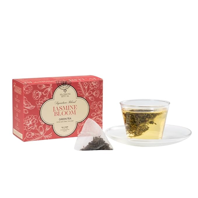 BLOSSOM RITUAL Jasmine Bloom – Floral Green Tea Loose Leaf – 20 Natural Based Pyramid Bags – Serve Upto 60 cups – Jasmine Petal Infusion – Stress Relief & Rich Antioxidants | 2.65oz