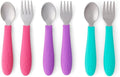Elk and Friends Kids Silverware with Silicone Handle | Childrens Safe Flatware | Toddler Utensils | Baby Spoons + Forks | Stainless Steel Cutlery | Dishwasher Safe | 6 Pieces