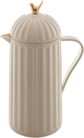 WOLFF 1 Liter White Bird Thermal Coffee Carafe, Plastic Exterior with Glass Lining Insulated Beverage Dispenser for Hot and Cold Drinks, Thermos Bottle for Tea, Water Pitcher - White, 34floz/1L