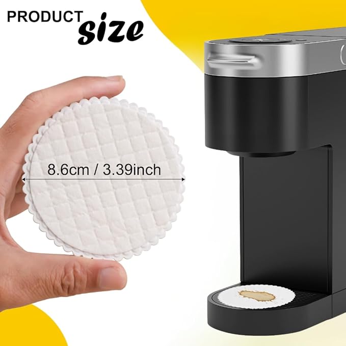 Dript Coffee Drip Catcher Pads, White, Absorbent Disposable Tray Protector, Round, 5 Pack, for Keurig, Nespresso, Espresso Machines and Refrigerator Dispenser Trays