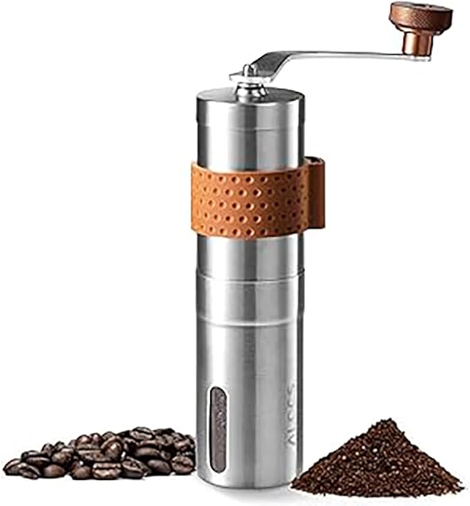 BlueField Lightweight Manual Coffee Bean Grinder, Hand Crank Coffee Grinder with Stainless Steel Conical Portable Coffee Grinders for Office, Travel and Camping (Silver)