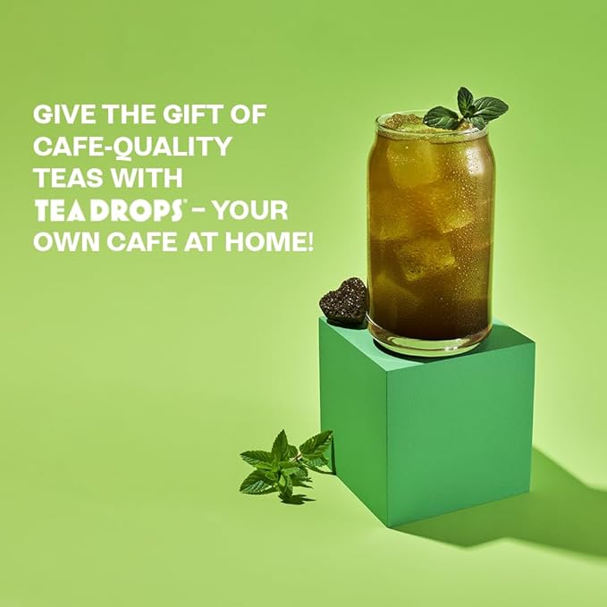 Tea Drops Lightly Sweetened Organic Tea Bulk Box | Sweet Peppermint | Caffeine Free | Iced or Hot Herbal Tea Beverages Gift Set | Includes Organic Peppermint Oil & Spearmint Leaves | 10 Drops per Box